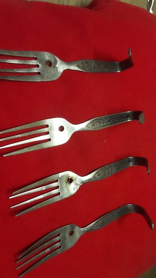SET OF FOUR STAINLESS STEEL FORK DISHCLOTH HOOKS