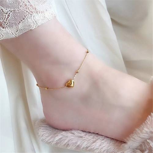 stainless still 18k gold heart anklet