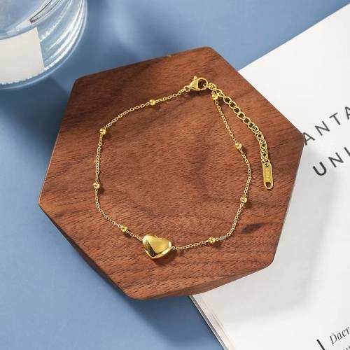 stainless still 18k gold heart anklet