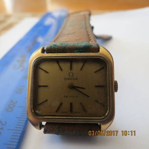 Omega De Ville watch square gold case, stainless steel back,as per photo