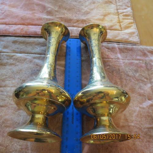 Pair of brass vases, 19cm high, as per photo
