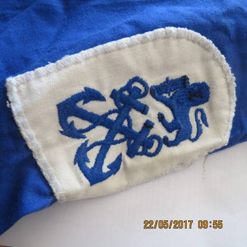 South African Navy blue shirt with badges, label stamped 1989, as per photo