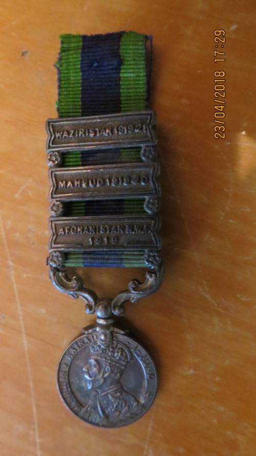 Indian General Service miniature medal with 3 bars, as per photo