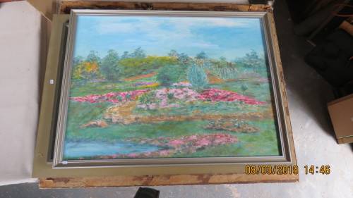 Country scene painting on board, 49cm by 64cm, as per photo