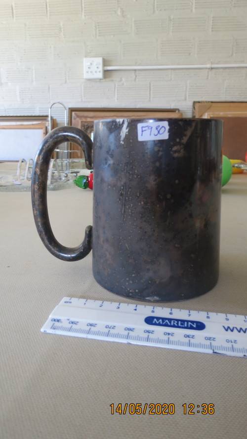 lovely silver plated beer mug, 1 pint on bottom, as per photo