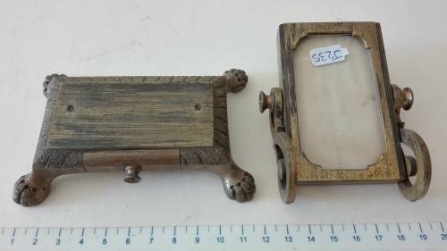 antique brass mirror and photo frame on stand, with drawer, needs to be repaired, 11.5cm high, as pe