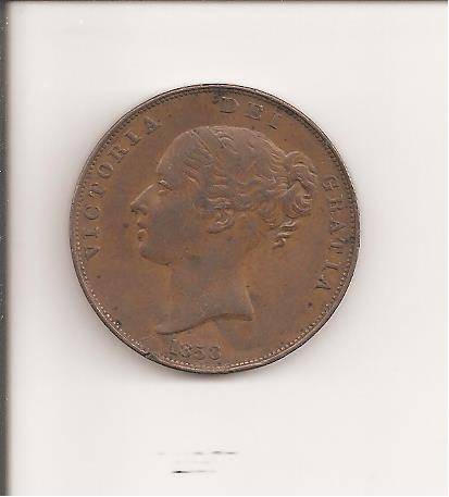 Coins, Great Britain, 1 Penny, 1858, AU, rim nick, as per scan