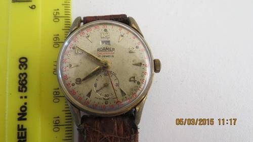 Roamer gold plated calendar wrist watch, working, very scarce, as per photo