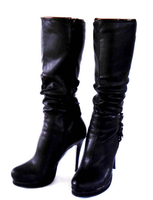Lavanda Gaga High Heel Knee High Platform Boots - Black