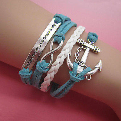 Hot! Infinity Antique Silver Anchor Charm Bracelet