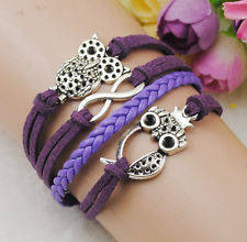 **Quick Shipping!** Stylish Plum Owls of Wisdom Infinity Bracelet!