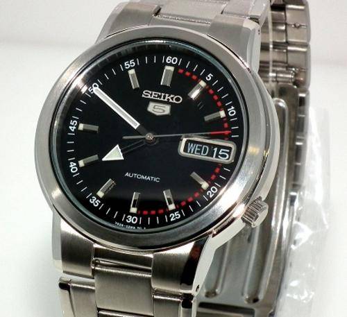 SEIKO 5 MEN AUTOMATIC OYSTER BLACK DIAL WATCH NR SNXE99K