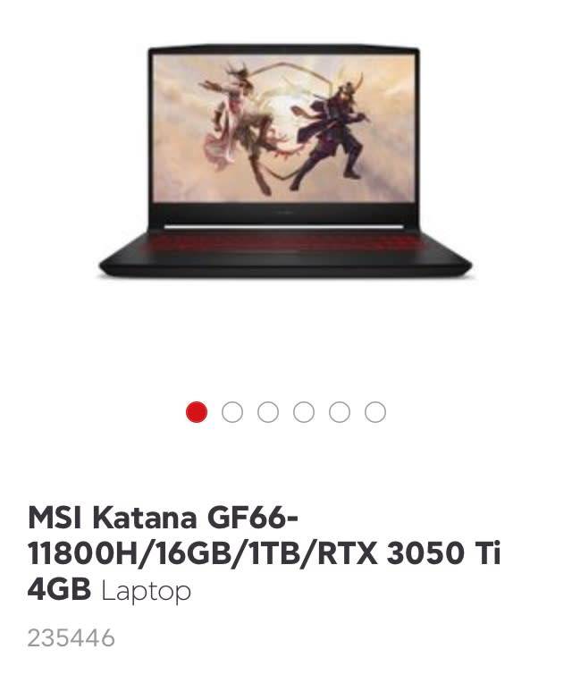 MSI Katana GF-66 11800H/16GB/1TB/RTX 3050Ti 4GB Laptop