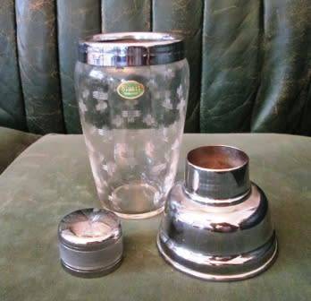 ART DECO 1930S STUART CRYSTAL AND CHROME COCKTAIL SHAKER
