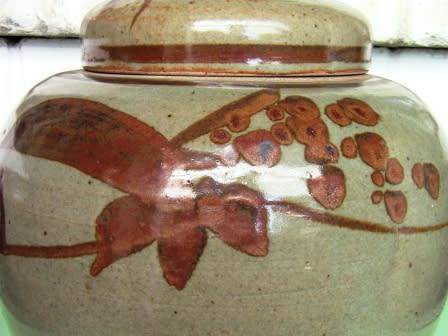 UNUSUAL LARGE LIDDED TIM MORRIS POTTERY JAR