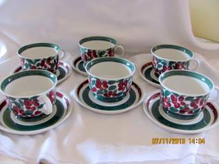 Arabia    Tea/Coffee set of  6cups, 6 saucers, (1  destressed) Finland UP/sh ?c1970's