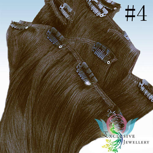EXCLUSIVE JEWELLERY - Deluxe 7pcs Light Brown Clip-in Human Hair Extenstions - 16 Inches