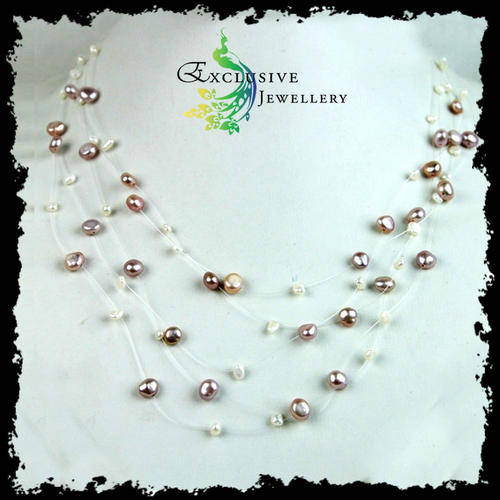 EXCLUSIVE JEWELLERY -5-STRAND Freshwater White Purple Baroque Pearl Necklace