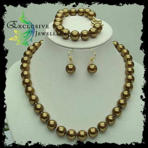 40% OFF! 12mm Brown South Sea Shell Pearl Necklace, Bracelet & Earrings Set