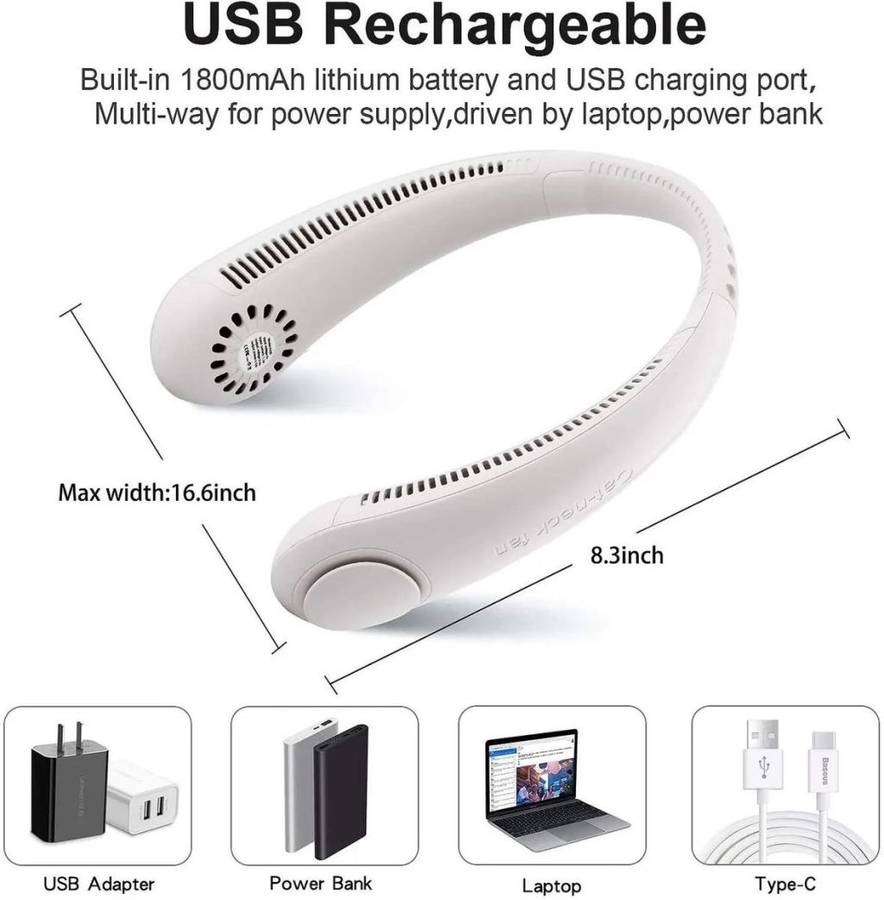 Portable Rechargeable Neck Fan - Pink