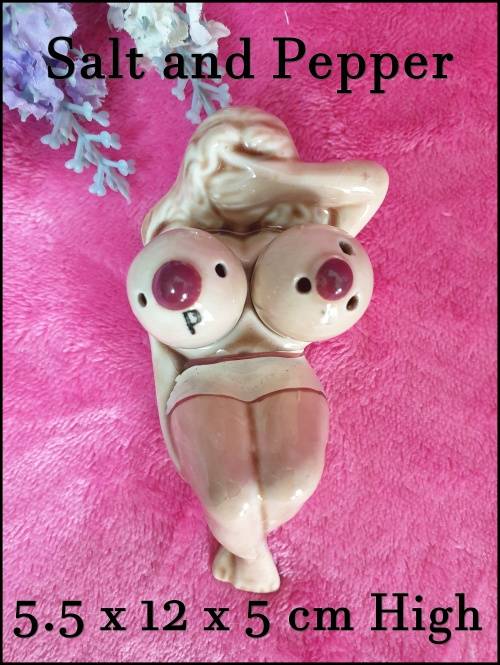 Vintage Naked Nude Lady Boobs Salt & Pepper Shakers  `Spice of Life`.