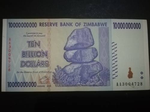 Uncirculated Ten Billion Dollar Zimbabwe