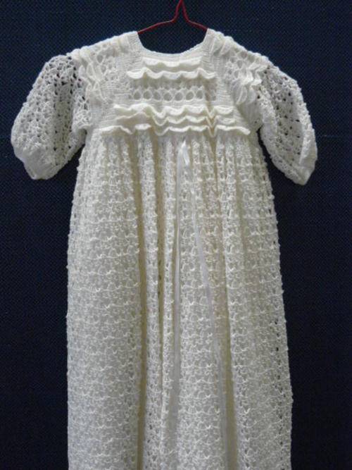 HAND CHROCHETED CHRISTENING GOWN WITH COTTON UNDERDRESS LOVELY!!!!@@@!!!