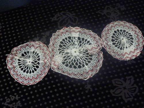 HAND CROCHETED COTTON DOILIE SET STARCHED