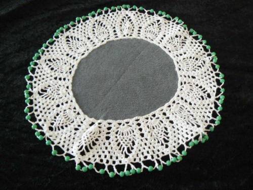 VINTAGE COTTON AND NET HAND CROCHETED JUG COVER BEADED 25 CM