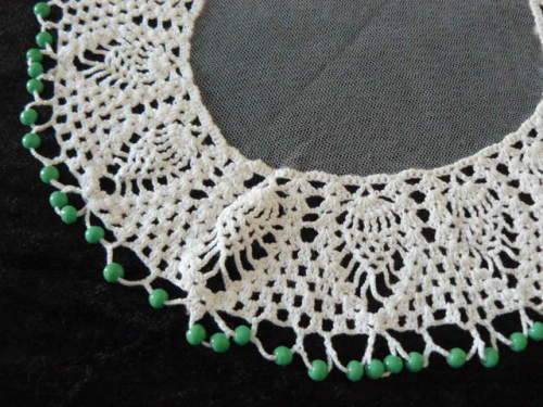 VINTAGE COTTON AND NET HAND CROCHETED JUG COVER BEADED 25 CM