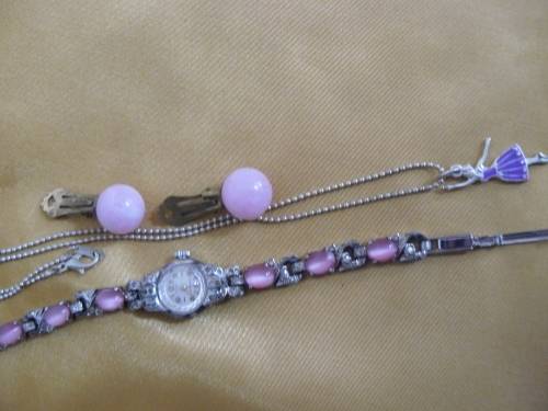 WATCH WITH PENDANT ON CHAIN AND CLIP ON EARRINGS LOT