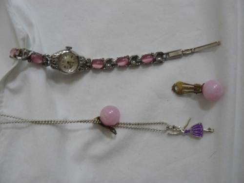 WATCH WITH PENDANT ON CHAIN AND CLIP ON EARRINGS LOT