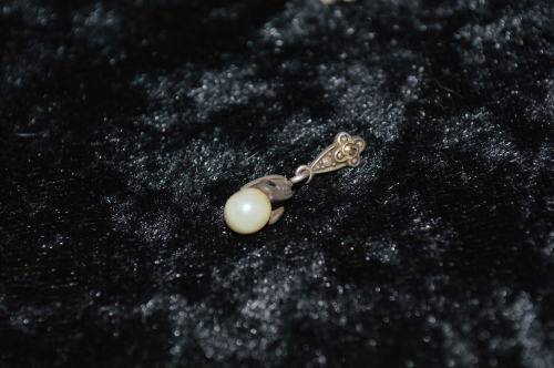 Very pretty ` faux pearl` and marcasite silver toned earrings and pendant set