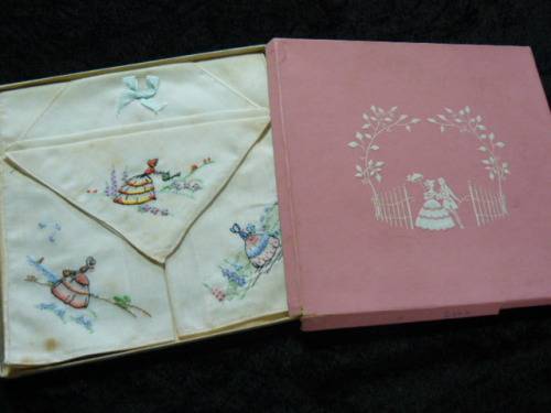 VINTAGE COTTON EMBROIDERED HANKIES ORIGINALY BOXED NORTHERN IRELAND