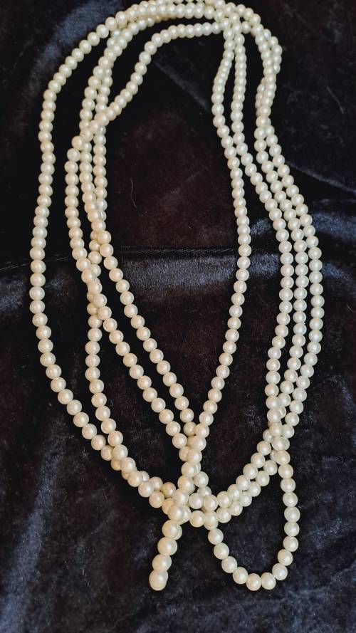 2x long single strand faux pearl necklaces