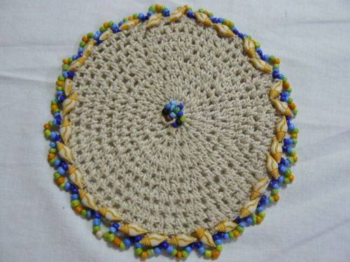 VINTAGE COTTON JUG COVER WH BEADS