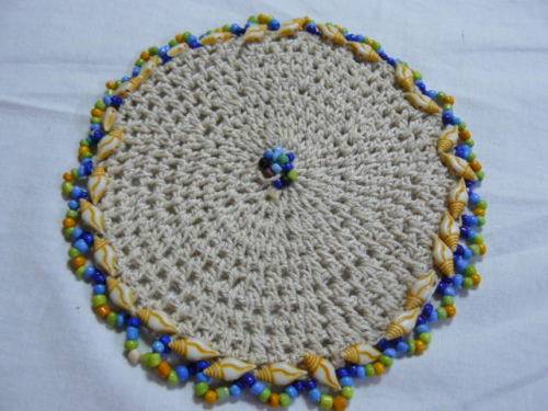 VINTAGE COTTON JUG COVER WH BEADS