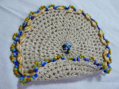 VINTAGE COTTON JUG COVER WH BEADS
