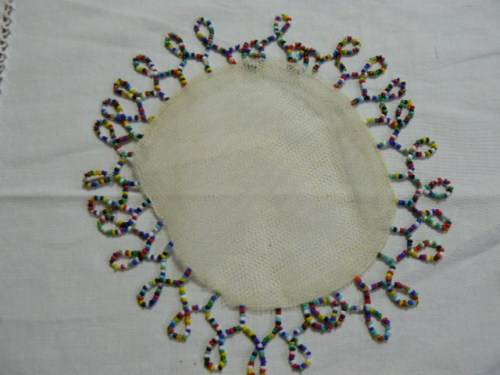 VINTAGE COTTON JUG COVER WH BEADS