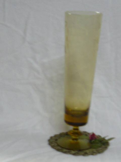 GLASS VASE BROWNISH WITH PATTERN