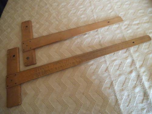 2 VINTAGE WOODEN SQUARE DRAWING ARCHITECTS RULER BY H.I. MADE IN ENGLAND