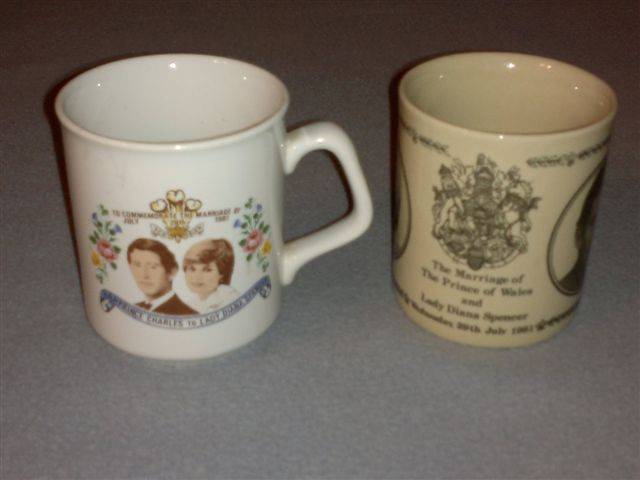 Commemorative wedding cups of Prince Charles & Lady Diana
