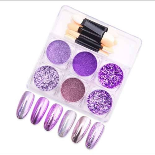Powder  Glitter Set 6 pcs with brush - PURPLE