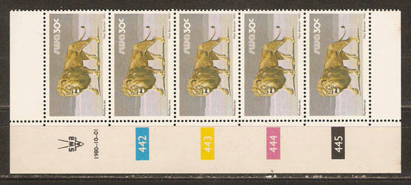 SWA 1980 - Definitive 30c controll strip of 5 - SACC 370 original priting MNH as per scan