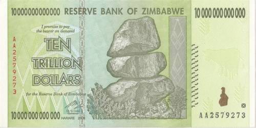 ZIMBABWE -  UNCIRCULATED TEN TRILLION DOLLARS NOTE