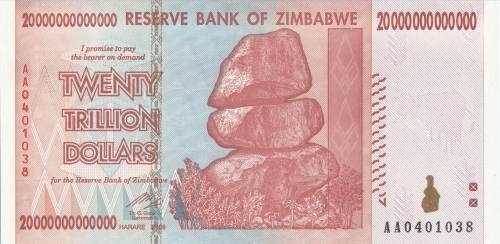 ZIMBABWE -  UNCIRCULATED TWENTY TRILLION DOLLARS NOTE