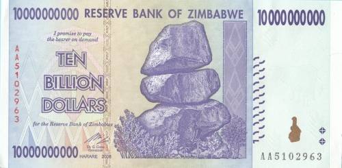 ZIMBABWE  10  BILLION   DOLLARS   NOTE       AA5102963