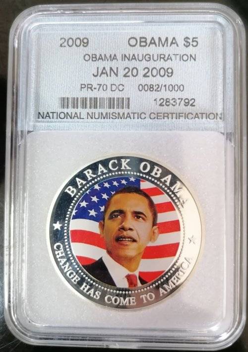 2009  OBAMA  COIN  LIBERIA  5  DOLLARS       PR70DC