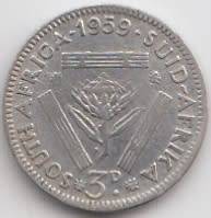 1959   THREEPENCE COIN SILVER   SA                SUN8780