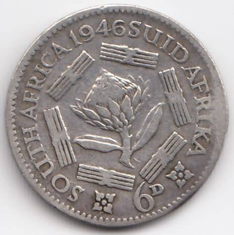 1946  SIXPENCE COIN SILVER   SA                SUN9325